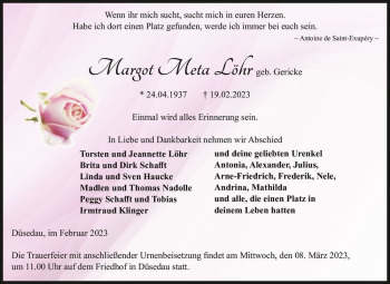 Traueranzeige von Margot Meta Löhr (geb. Gericke)  von Magdeburger Volksstimme
