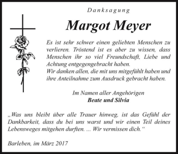 Traueranzeige von Margot Meyer  von Magdeburger Volksstimme