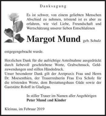 Traueranzeige von Margot Mund (geb. Schulz)  von Magdeburger Volksstimme