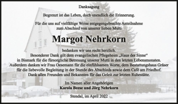 Traueranzeige von Margot Nehrkorn  von Magdeburger Volksstimme