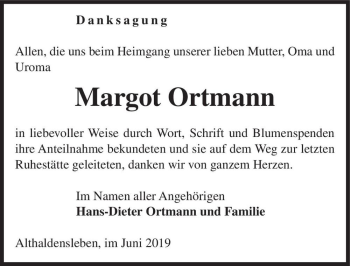 Traueranzeige von Margot Ortmann  von Magdeburger Volksstimme