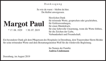 Traueranzeige von Margot Paul  von Magdeburger Volksstimme