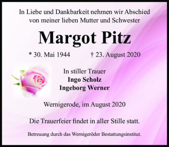 Traueranzeige von Margot Pitz  von Magdeburger Volksstimme