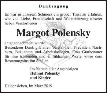 Traueranzeige von Margot Polensky  von Magdeburger Volksstimme