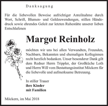 Traueranzeige von Margot Reinholz  von Magdeburger Volksstimme