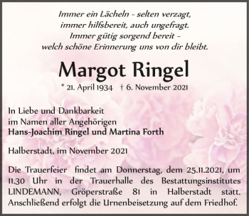 Traueranzeige von Margot Ringel  von Magdeburger Volksstimme