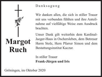 Traueranzeige von Margot Ruch  von Magdeburger Volksstimme