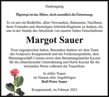 Traueranzeige von Margot Sauer  von Magdeburger Volksstimme