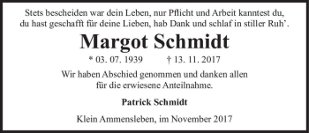 Traueranzeige von Margot Schmidt  von Magdeburger Volksstimme