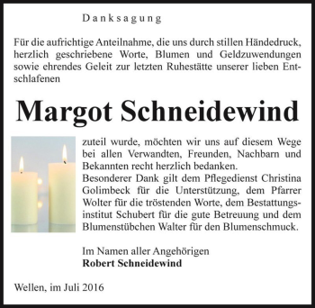 Traueranzeige von Margot Schneidewind  von Magdeburger Volksstimme