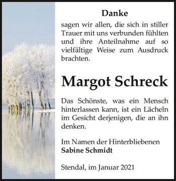 Traueranzeige von Margot Schreck  von Magdeburger Volksstimme