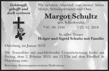 Traueranzeige von Margot Schultz (geb. Schirdewahn)  von Magdeburger Volksstimme