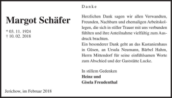 Traueranzeige von Margot Schäfer  von Magdeburger Volksstimme