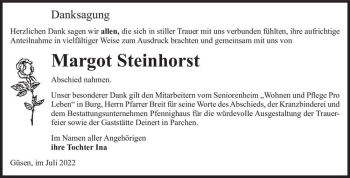 Traueranzeige von Margot Steinhorst  von Magdeburger Volksstimme