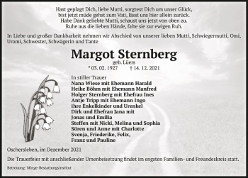 Traueranzeige von Margot Sternberg (geb. Lüers)  von Magdeburger Volksstimme