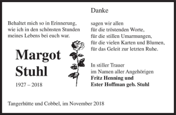 Traueranzeige von Margot Stuhl  von Magdeburger Volksstimme