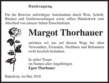 Traueranzeige von Margot Thorhauer  von Magdeburger Volksstimme