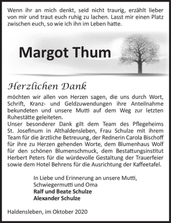 Traueranzeige von Margot Thum  von Magdeburger Volksstimme