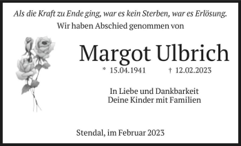 Traueranzeige von Margot Ulbrich  von Magdeburger Volksstimme