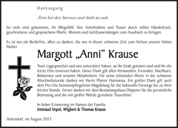 Traueranzeige von Margott 