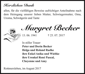 Traueranzeige von Margret Becker  von Magdeburger Volksstimme