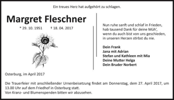 Traueranzeige von Margret Fleschner  von Magdeburger Volksstimme