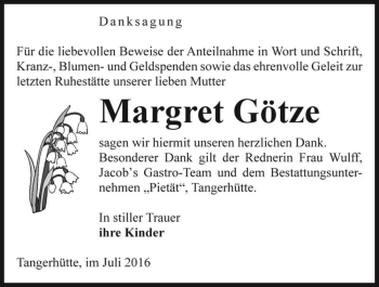Traueranzeige von Margret Götze  von Magdeburger Volksstimme