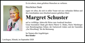 Traueranzeige von Margret Schuster  von Magdeburger Volksstimme