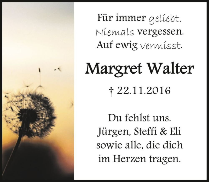  Traueranzeige für Margret Walter  vom 22.11.2021 aus Magdeburger Volksstimme
