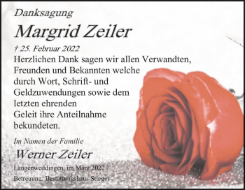 Traueranzeige von Margrid Zeiler  von Magdeburger Volksstimme