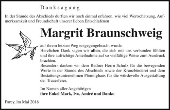 Traueranzeige von Margrit Braunschweig  von Magdeburger Volksstimme