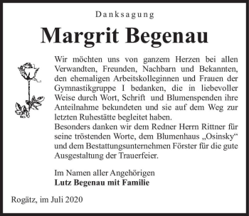 Traueranzeige von Margrit Bregenau  von Magdeburger Volksstimme