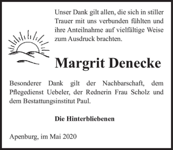 Traueranzeige von Margrit Denecke  von Magdeburger Volksstimme