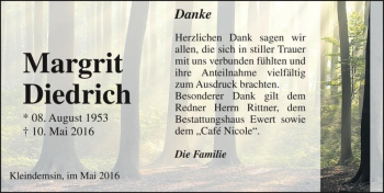 Traueranzeige von Margrit Diedrich  von Magdeburger Volksstimme