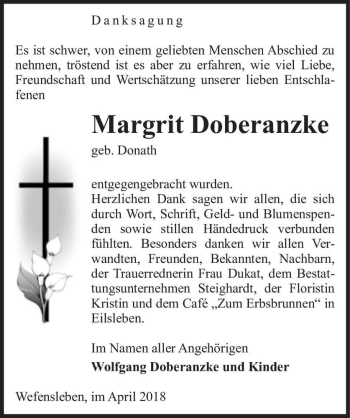 Traueranzeige von Margrit Doberanzke  von Magdeburger Volksstimme