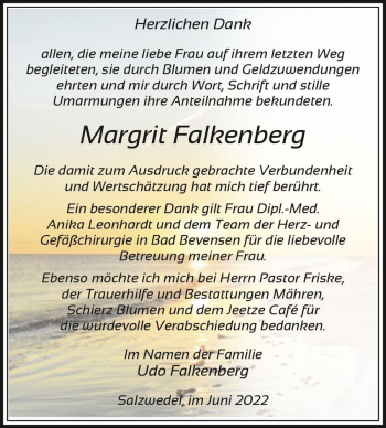 Traueranzeige von Margrit Falkenberg  von Magdeburger Volksstimme
