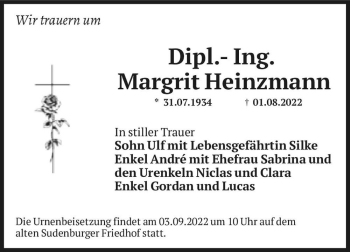Traueranzeige von Margrit Heinzmann  von Magdeburger Volksstimme