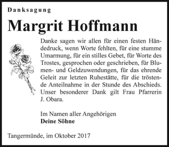 Traueranzeige von Margrit Hoffmann  von Magdeburger Volksstimme