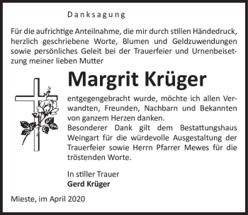 Traueranzeige von Margrit Krüger  von Magdeburger Volksstimme