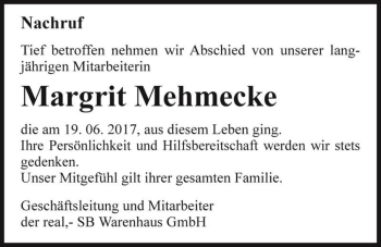 Traueranzeige von Margrit Mehmecke  von Magdeburger Volksstimme