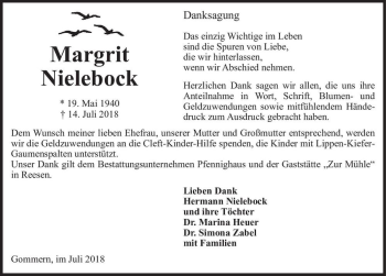 Traueranzeige von Margrit Nielebock  von Magdeburger Volksstimme