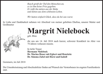 Traueranzeige von Margrit Nielebock (geb. geb. Illies)  von Magdeburger Volksstimme