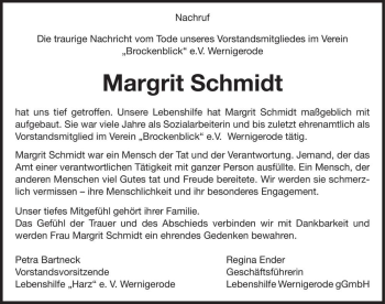 Traueranzeige von Margrit Schmidt  von Magdeburger Volksstimme