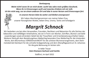 Traueranzeige von Margrit Schnock  von Magdeburger Volksstimme