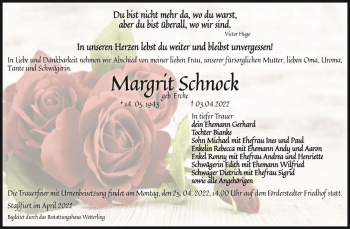 Traueranzeige von Margrit Schnock (geb. Erche)  von Magdeburger Volksstimme