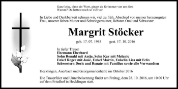 Traueranzeige von Margrit Stöcker  von Magdeburger Volksstimme