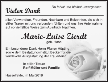 Traueranzeige von Mari-Luise Zierdt (geb. Hase)  von Magdeburger Volksstimme