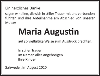 Traueranzeige von Maria Augustin  von Magdeburger Volksstimme