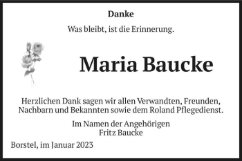 Traueranzeige von Maria Baucke  von Magdeburger Volksstimme
