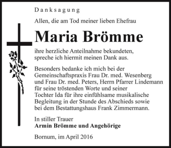 Traueranzeige von Maria Brömme  von Magdeburger Volksstimme